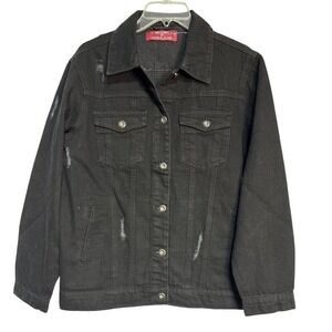 Red Label By Patrol Jeans Black Denim Trucker Jacket S‎ Distressed  New